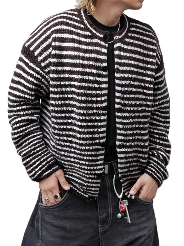 Men’s Striped Crew-Neck Cardigan